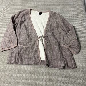 Eileen Fisher Cotton Linen Tie Lightweight Jacket 3/4 Slv Gauzy Large